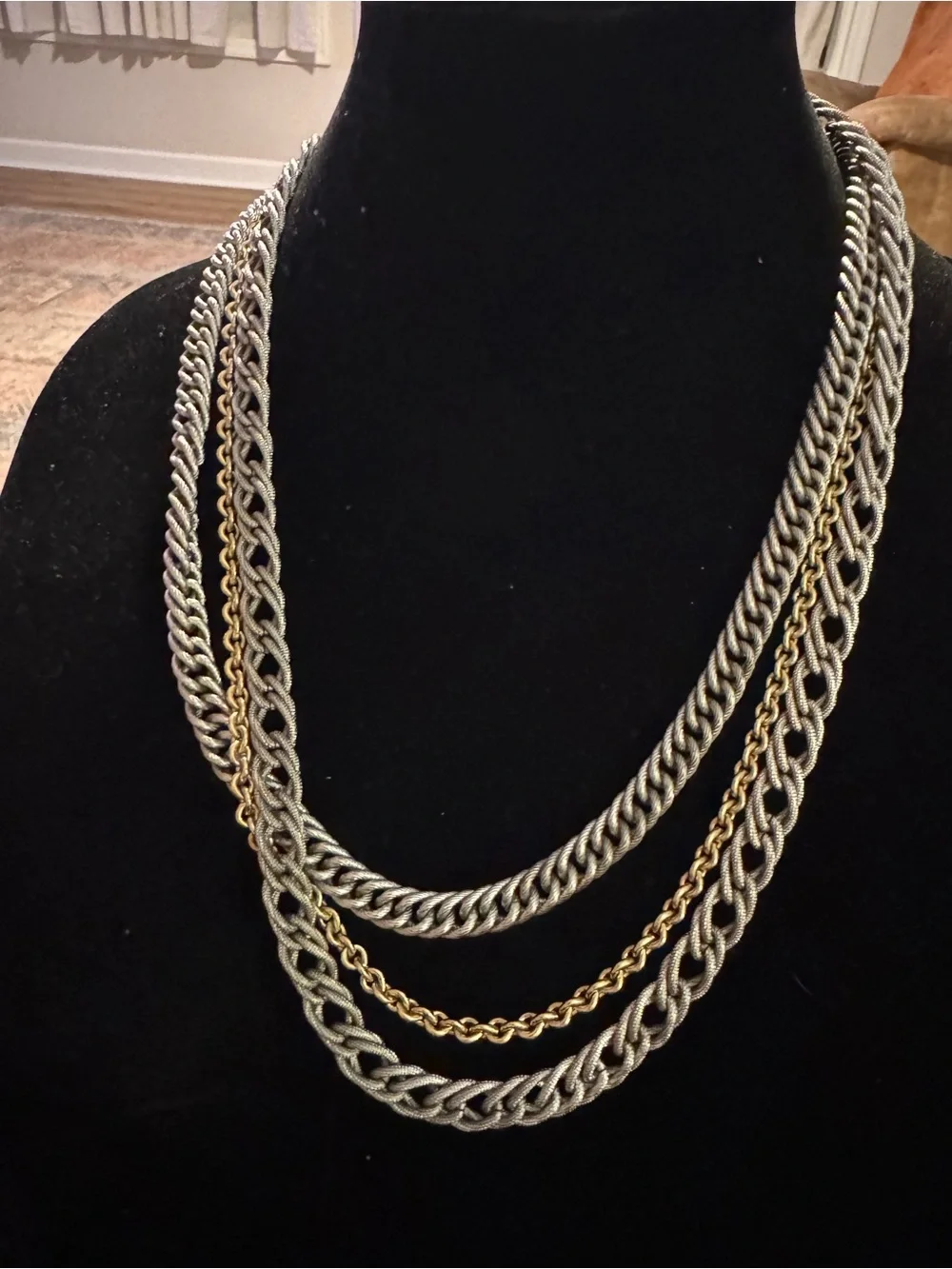 Layered Two-Tone Chain Necklace - Silver and Gold - Picture 1 of 2